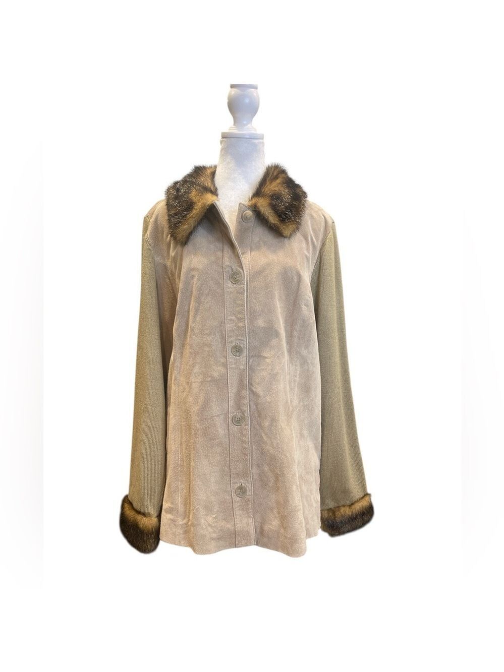 Y2K Indie Sleaze Boho Suede Fur Trim Jacket Knit Sleeve Boutique L - Picture 6 of 8